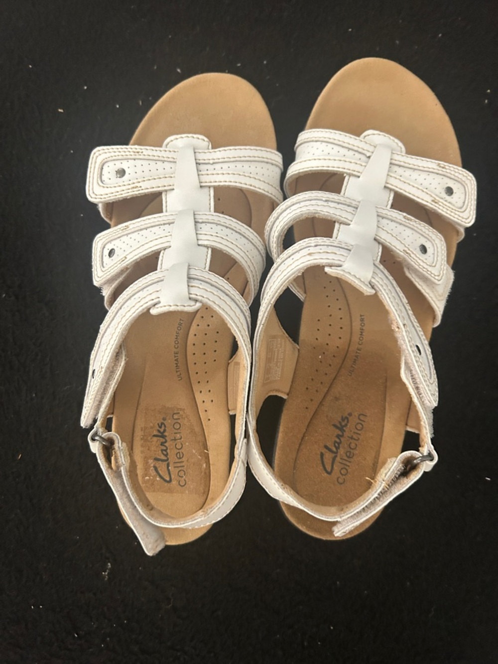 Clarks White Leather Multi-Strap Comfort Sandals